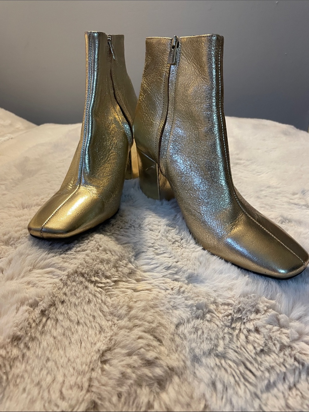 Anine Bing Metallic Gold Square-Toe Ankle Boots